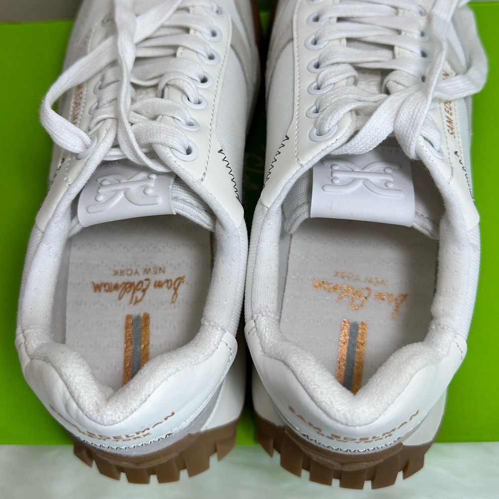 NIB Sam Edelman Layla Suede and Nylon Fashion Sneakers White Multi size 7.5 - Picture 6 of 16